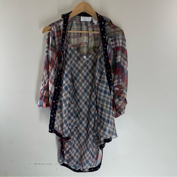 Byron Lars Beauty Mark London Lights Plaid Patchwork Tunic Blouse - Size 4 - Picture 4 of 8
